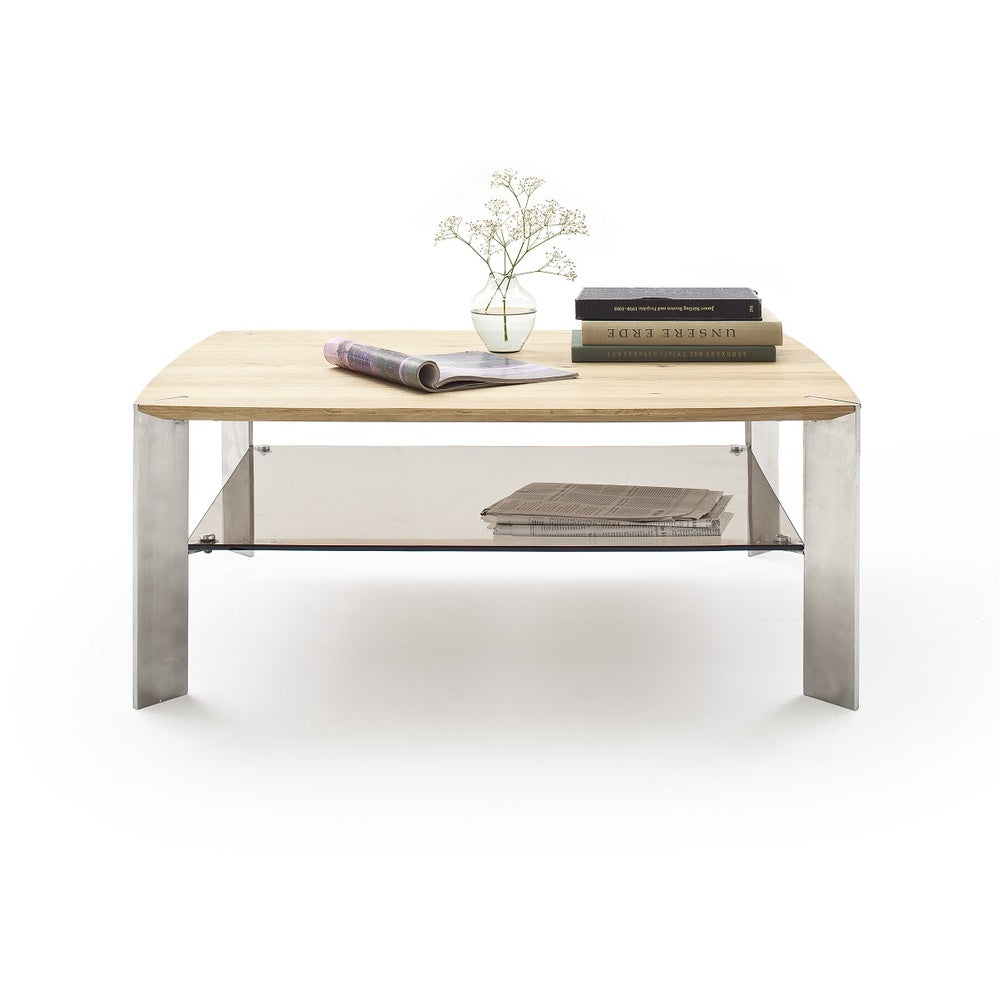 Couchtisch B 120 x H 70 x T 41 cm Wohnzimmertisch Eiche-massiv Glas rechteckig Neli