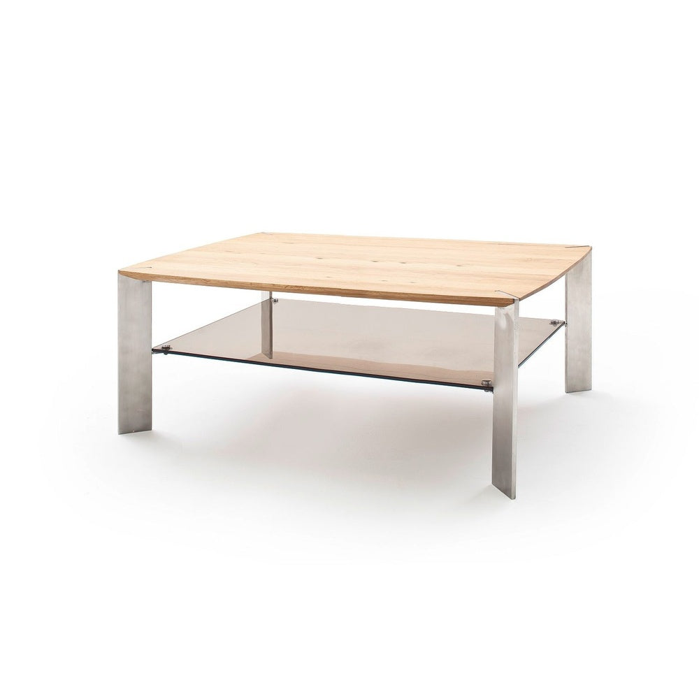 Couchtisch B 120 x H 70 x T 41 cm Wohnzimmertisch Eiche-massiv Glas rechteckig Neli