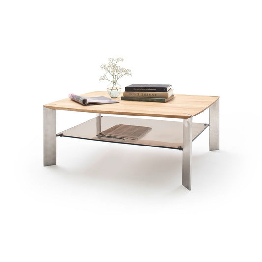 Couchtisch B 120 x H 70 x T 41 cm Wohnzimmertisch Eiche-massiv Glas rechteckig Neli