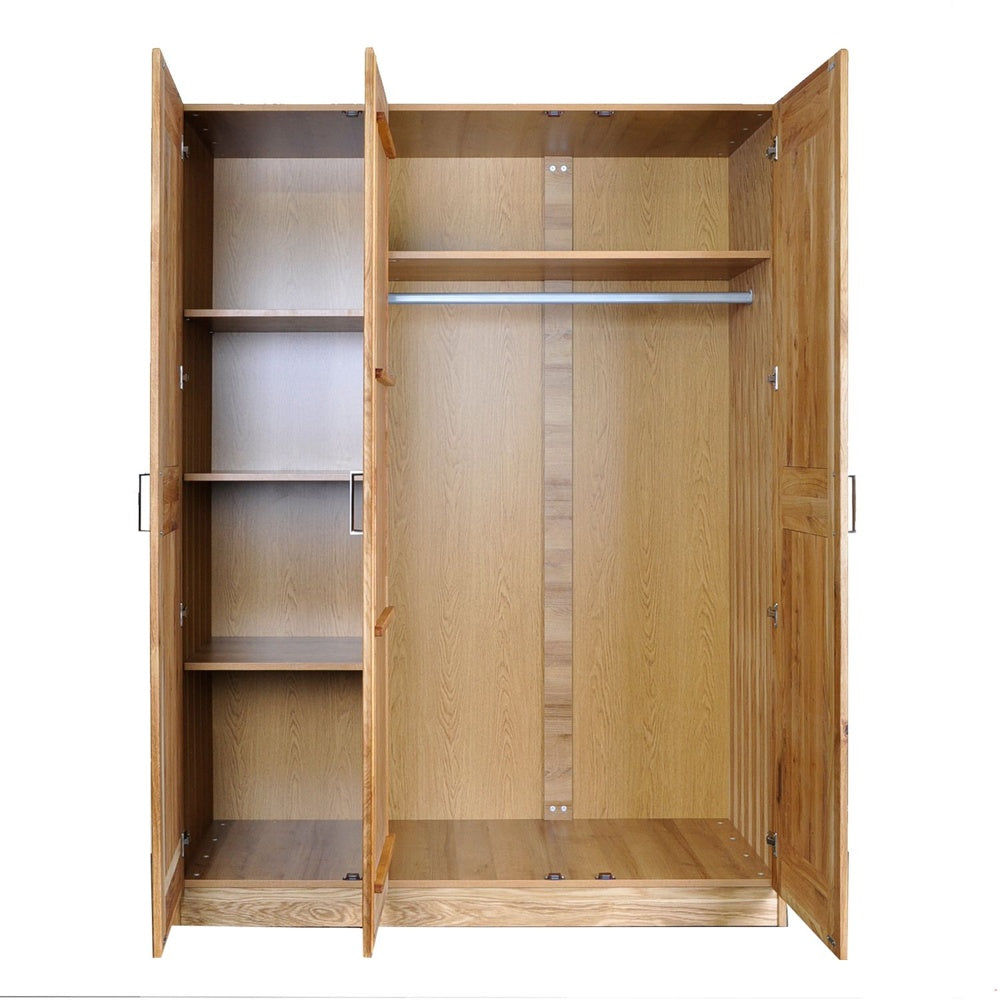 Kleiderschrank B 152 x H 205 x T 60 cm Spiegeltür Holz Kernbuche teilmassiv Natur geölt 3-türig Pia