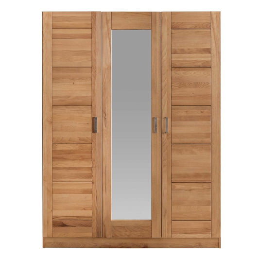 Kleiderschrank B 152 x H 205 x T 60 cm Spiegeltür Holz Kernbuche teilmassiv Natur geölt 3-türig Pia