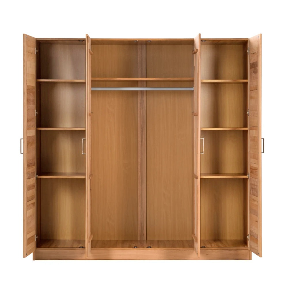 Kleiderschrank B 202 x H 205 x T 60 cm Spiegeltür Holz Kernbuche-massiv natur geölt 4-türig Tollo