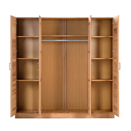 Kleiderschrank B 202 x H 205 x T 60 cm Spiegeltür Holz Kernbuche-massiv natur geölt 4-türig Tollo