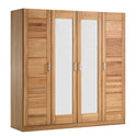 Kleiderschrank B 202 x H 205 x T 60 cm Spiegeltür Holz Kernbuche-massiv natur geölt 4-türig Tollo