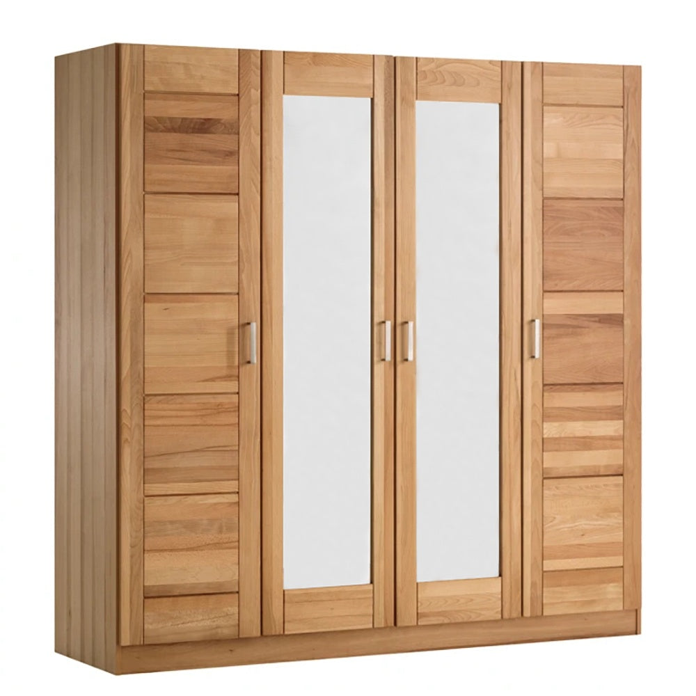 Kleiderschrank B 202 x H 205 x T 60 cm Spiegeltür Holz Kernbuche-massiv natur geölt 4-türig Tollo