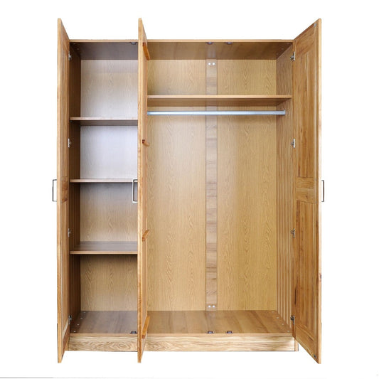 Kleiderschrank B 152 x H 205 x T 60 cm Spiegeltür Holz Kernbuche-massiv natur geölt 3-türig Tollo