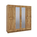 Kleiderschrank B 202 x H 205 x T 60 cm Spiegeltüren Holz Wildeiche teilmassiv Natur geölt 4-türig 4S