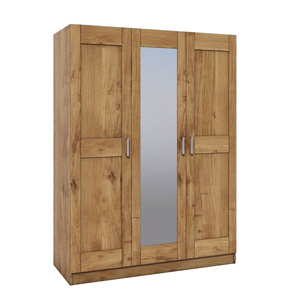 Kleiderschrank B 152 x H 205 x T 60 cm Spiegeltür Holz Wildeiche teilmassiv Natur geölt 3-türig Tomi 3S