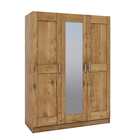Kleiderschrank B 152 x H 205 x T 60 cm Spiegeltür Holz Wildeiche teilmassiv Natur geölt 3-türig Tomi 3S