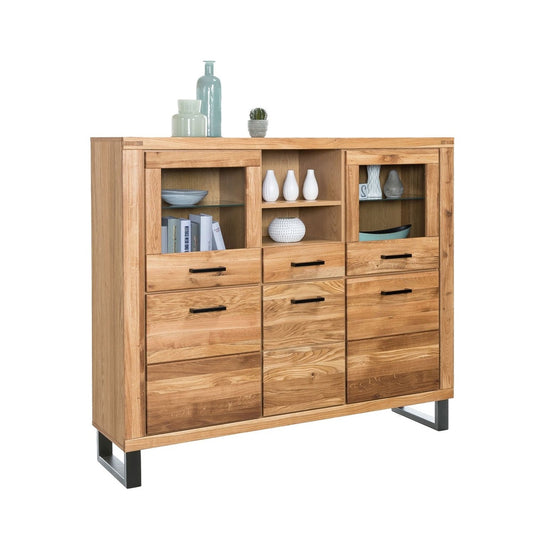 Highboard B 158 x H 140 x T 40 cm Kommode Schrank Schublade Wildeiche teilmassiv geölt Tiara