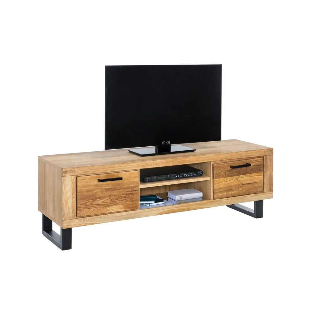 TV-Kommode B 170 x H 52 x T 50 cm Lowboard Schrank Türen Wildeiche teilmassiv Natur geölt 170 cm Tiara