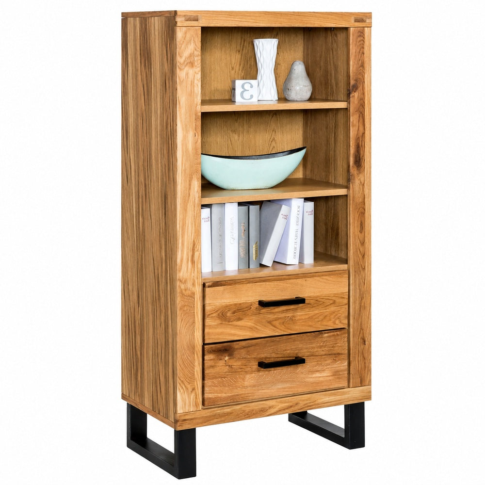 Regal B 66 x H 140 x T 40 cm Standregal Schrank Schublade Wildeiche teilmassiv Holz Natur geölt Tiara