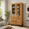 Vitrine B 110 x H 200 x T 40 cm Schrank Glastür Wildeiche teilmassiv Natur geölt Tiara