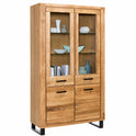 Vitrine B 110 x H 200 x T 40 cm Schrank Glastür Wildeiche teilmassiv Natur geölt Tiara