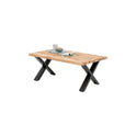Couchtisch – Wildeiche B 110 x H 47 x T 70 cm vollmassiv geölt mit Baumkante und schwarzem X-Metallgestell