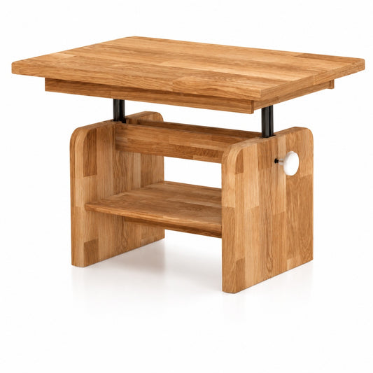 Couchtisch – Eiche B 120–160 x H 57–72 x T 65 cm massiv, höhenverstellbar mit Ablageboden