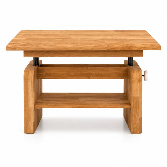 Couchtisch – Eiche B 120–160 x H 57–72 x T 65 cm massiv, höhenverstellbar mit Ablageboden