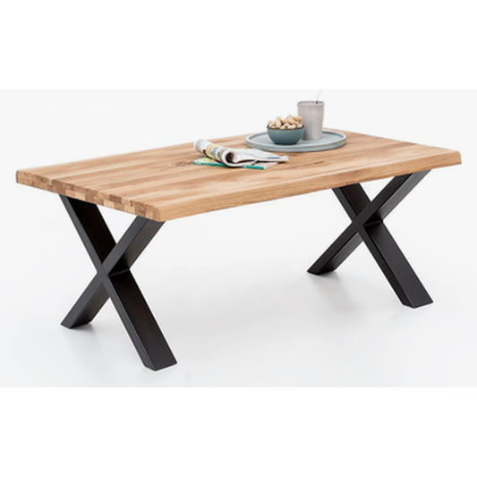 Couchtisch L 110 x B 70 x H 45 cm ASOLA – Eiche furniert mit schwarzem X-Metallgestell