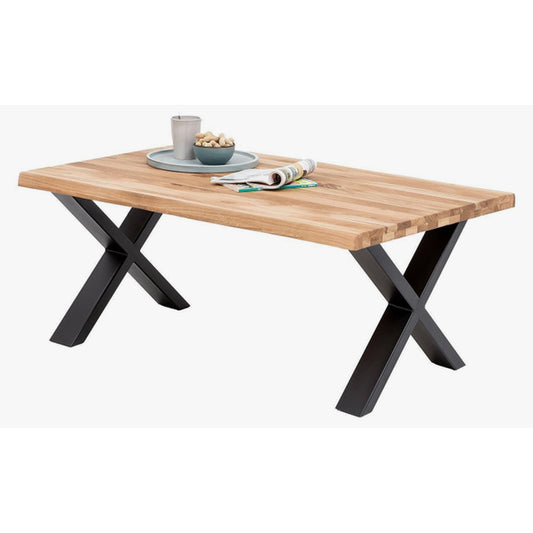 Couchtisch L 110 x B 70 x H 45 cm ASOLA – Eiche furniert mit schwarzem X-Metallgestell