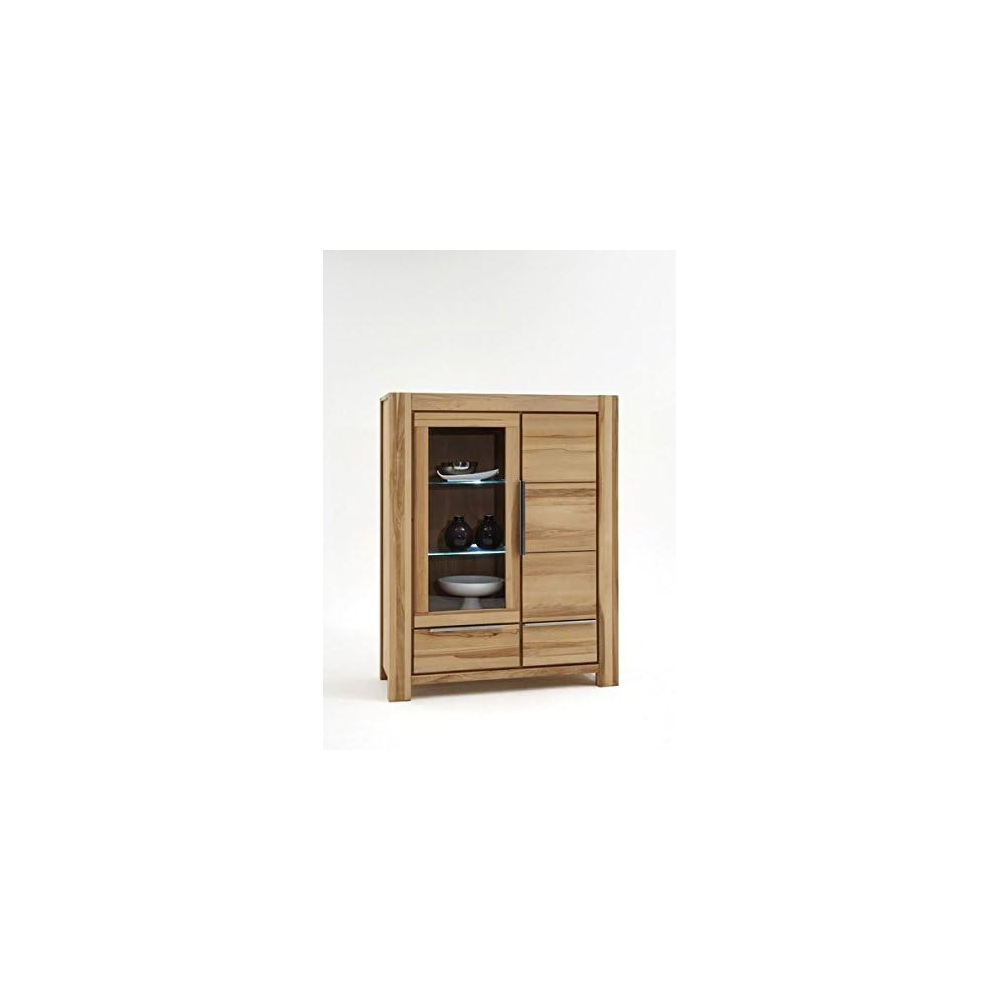 Vitrine NENA BUK – Massive Buche mit Glastür, Holztür &amp; 2 Schubladen