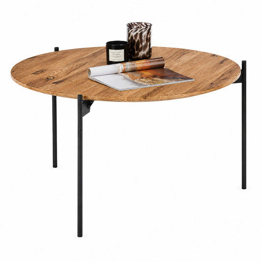 Couchtisch B 74 x H 38 x T 74 cm ASSUAN – Massivholz mit schwarzem Metallgestell