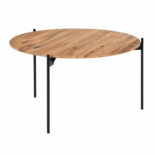 Couchtisch B 74 x H 38 x T 74 cm ASSUAN – Massivholz mit schwarzem Metallgestell