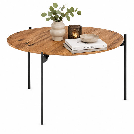 Couchtisch B 55 x H 33 x T 55 cm ASSUAN – Massivholz mit schwarzem Metallgestell