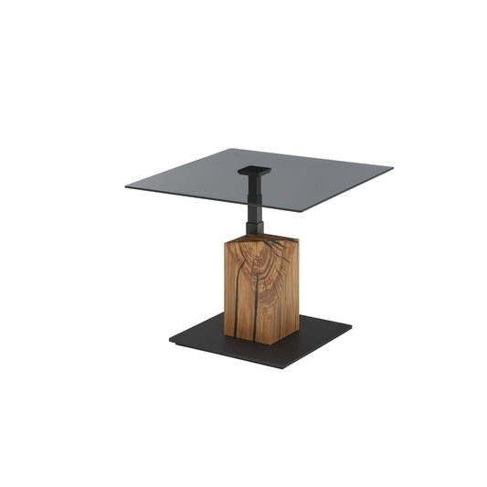 Couchtisch Ca. B 70 x H 45–63 x T 70 cm BALSTA – Graue Glasplatte mit massivem Eichengestell, höhenverstellbar