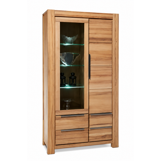 Vitrine NENA BUK – 2-türig mit 4 Schubladen aus massiver Buche