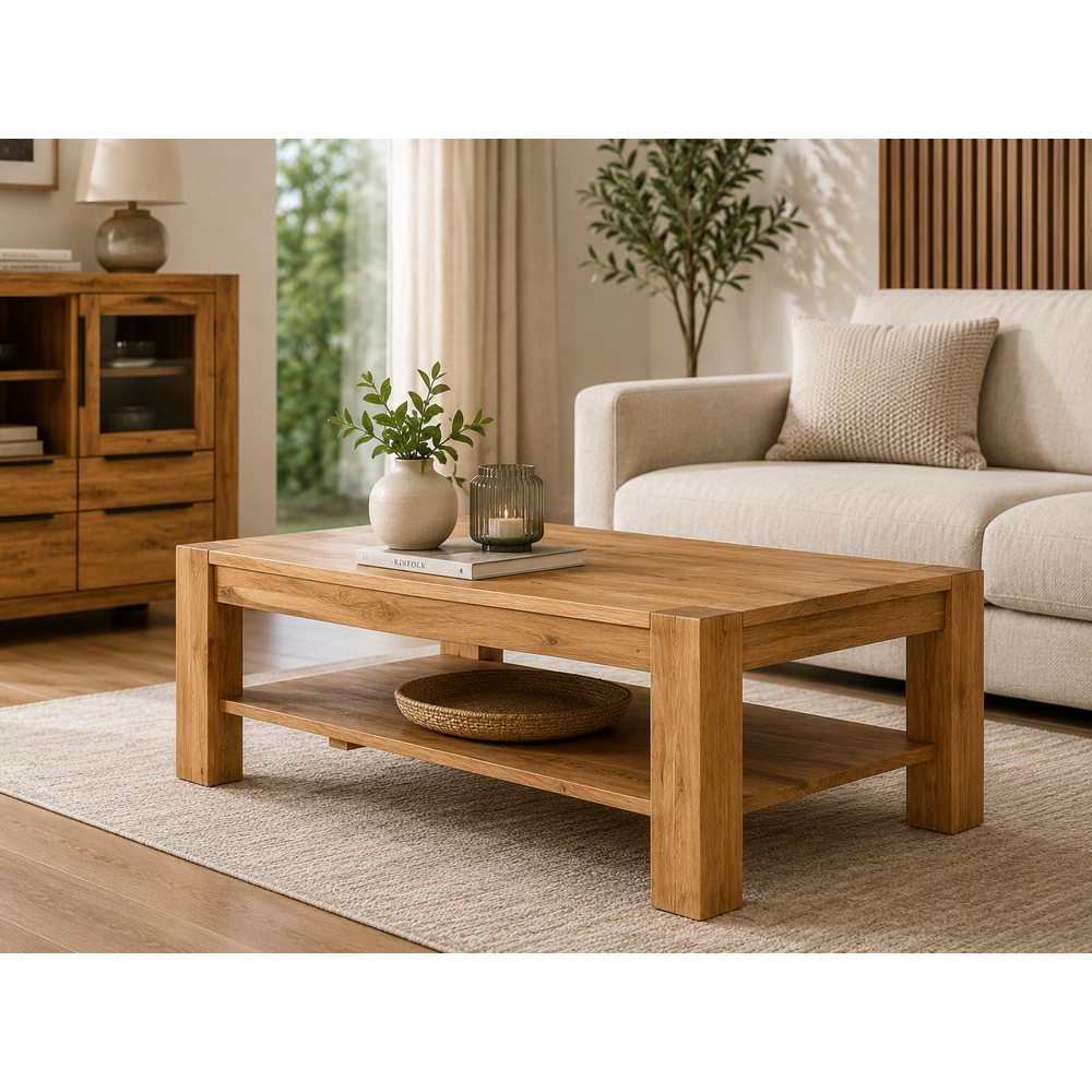 Couchtisch SINA – Eiche massiv &amp; furnierter Korpus