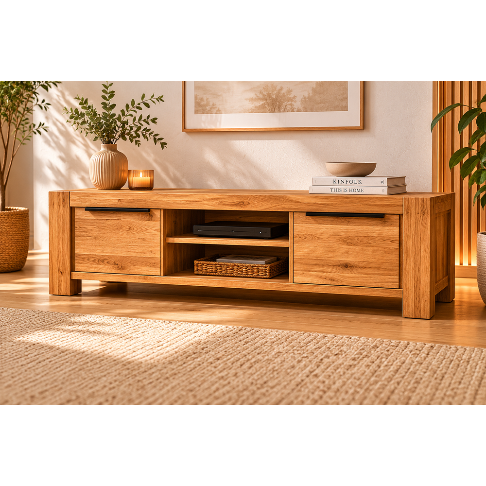 TV-Kommode SINA Wildeiche Teilfurnier – TV-Lowboard mit Tür & 2 offenen Fächern