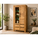 Vitrine SINA – Wildeiche Teilfurnier mit Glastür &amp; 4 Schubkästen