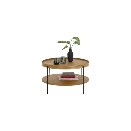 Couchtisch B 80 x H 45 x T 80 cm ARENAL – Rund, Eiche furniert mit schwarzem Metallgestell