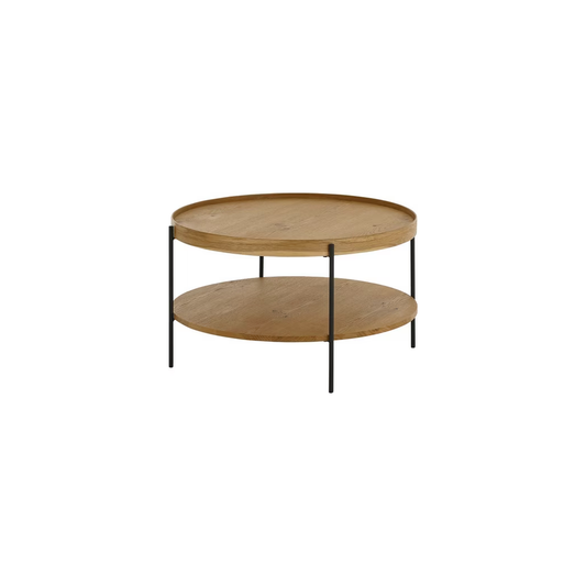 Couchtisch B 80 x H 45 x T 80 cm ARENAL – Rund, Eiche furniert mit schwarzem Metallgestell