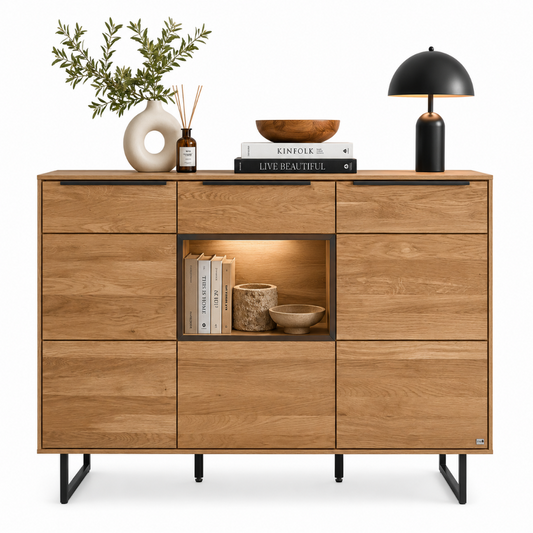 Sideboard JACKSON – Eiche teilmassiv mit LED-Beleuchtung