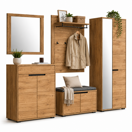 LOLA-Garderoben-Set – Eiche massiv/Eiche Dekor