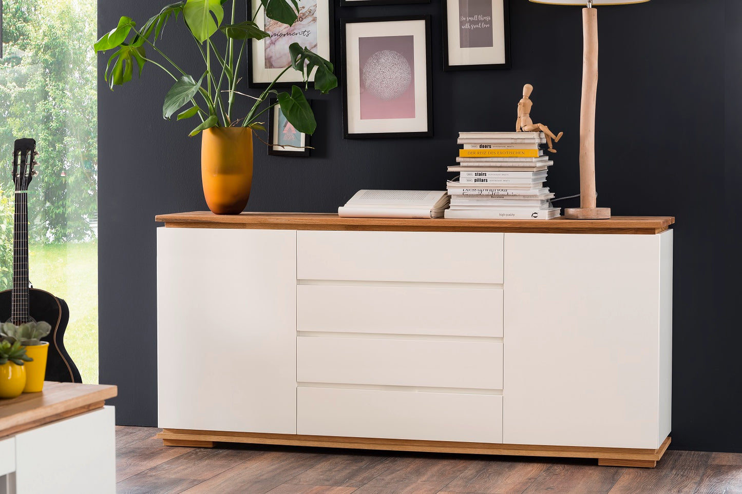 TV-Schrank Lowboard Asteiche-massiv matt lackiert geölt weiß holz 202 cm Chiara
