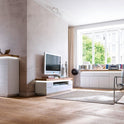 TV-Schrank Lowboard weiß matt MDF Eiche massiv Schublade Fach 175 cm Romino