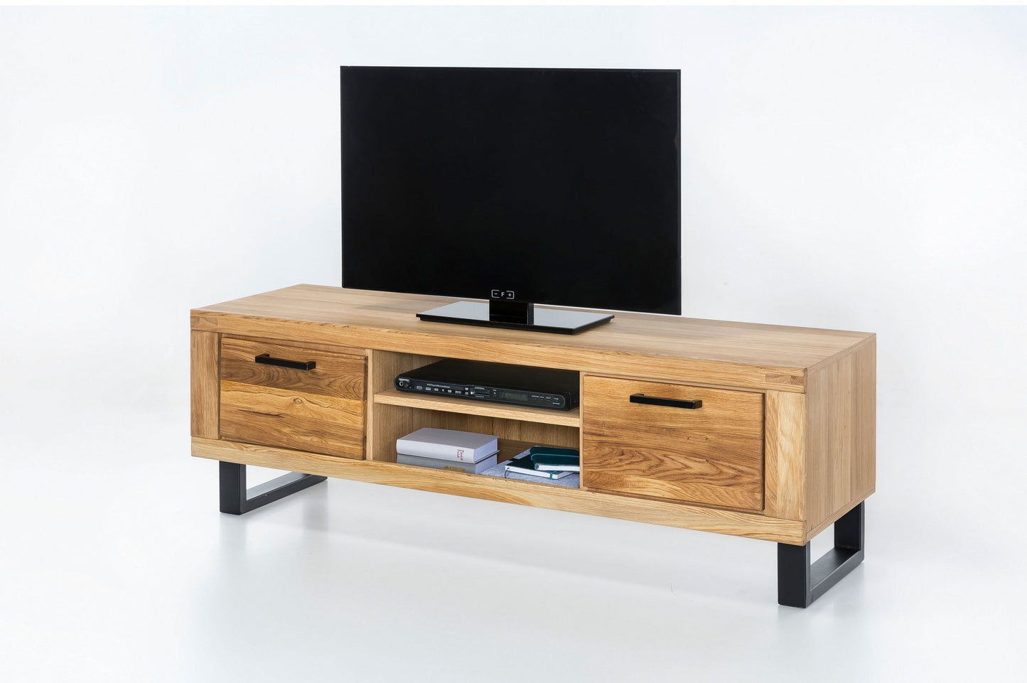 TV-Lowboard – Wildeiche B 169 x H 51 x T 45 cm teilmassiv geölt mit 2 Ablagen und 2 Schubladen