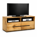 TV-Kommode B 122,5 x H 52,5 x T 40,5 cm LOLA – Eiche teilmassiv mit 2 Schubladen und offenen Fächern
