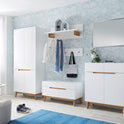 Garderobe Sitzbank Schrank Flur weiß matt MDF Asteiche furniert Massiv 97 cm