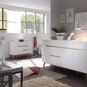 Nachtkonsole Nachtschrank weiß matt MDF Asteiche furniert Massiv Schublade 48 cm