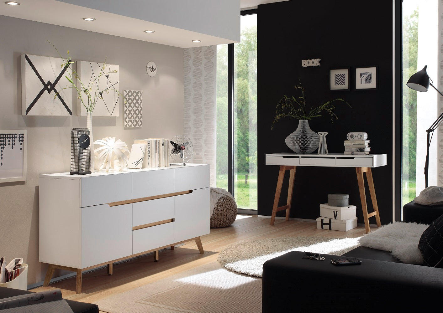 Garderobe Kleiderhaken Flur weiß matt MDF Asteiche furniert Massiv 97 cm Cervin