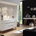 Nachtkonsole Nachtschrank weiß matt MDF Asteiche furniert Massiv Schublade 48 cm
