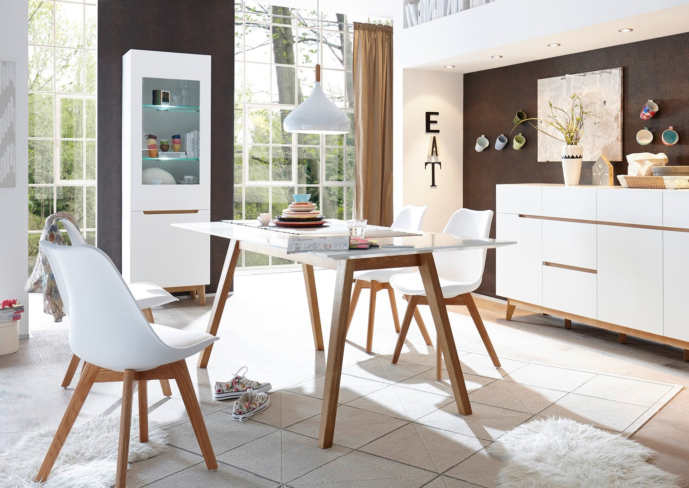Nachtkonsole Nachtschrank weiß matt MDF Asteiche furniert Massiv Schublade 48 cm