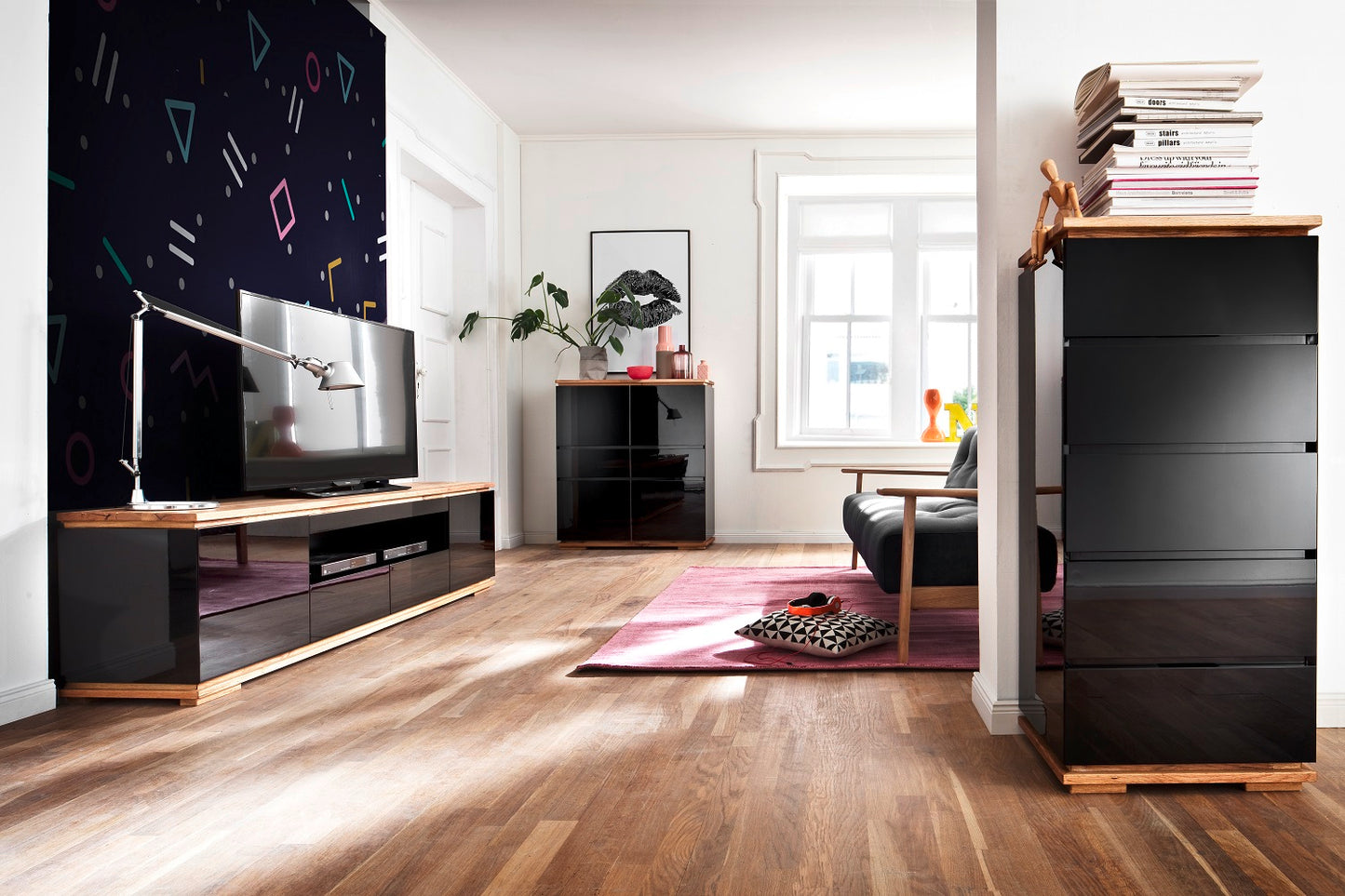 TV-Schrank Lowboard Asteiche-massiv matt lackiert geölt weiß holz 202 cm Chiara