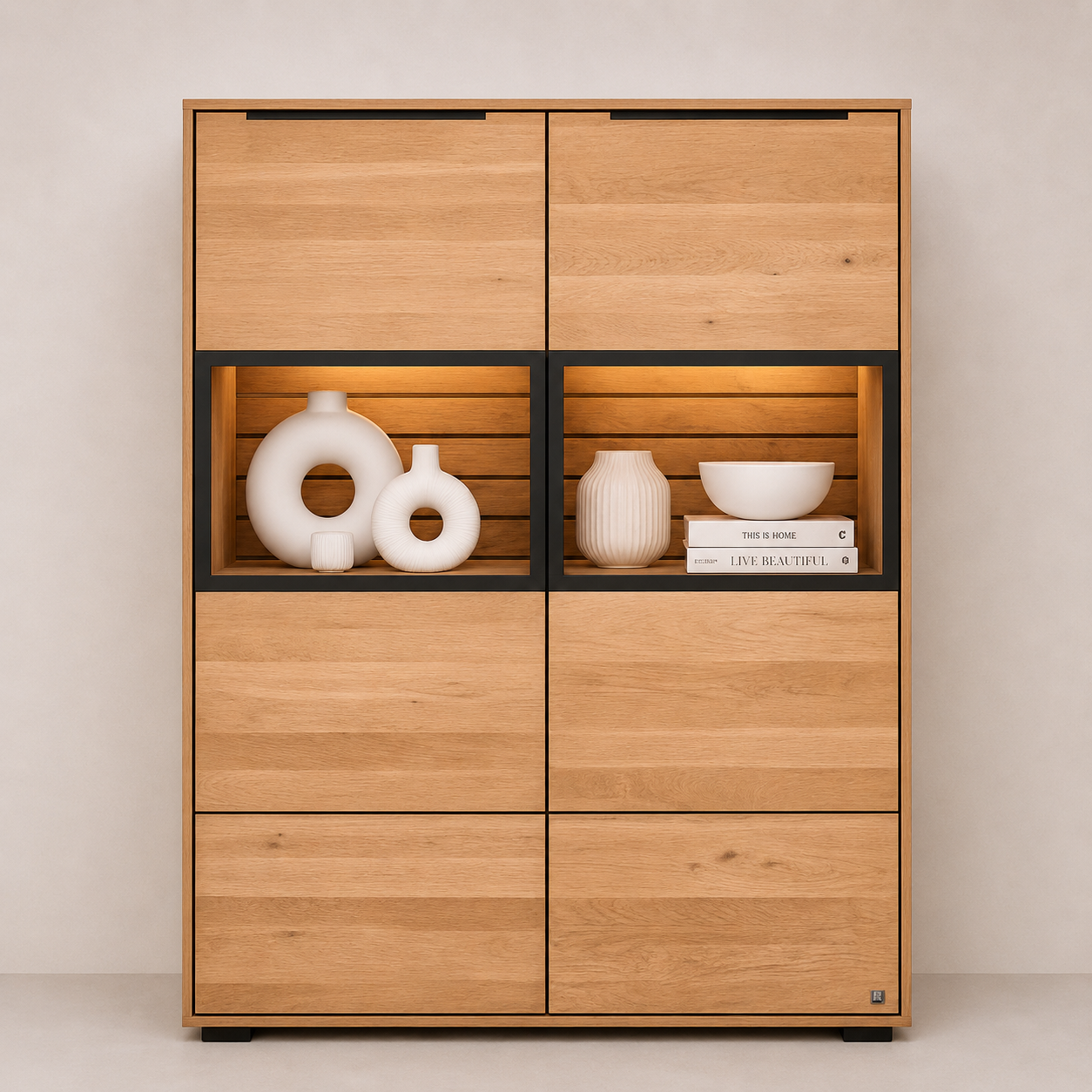 Highboard JACKSON – Eiche teilmassiv mit LED-Beleuchtung