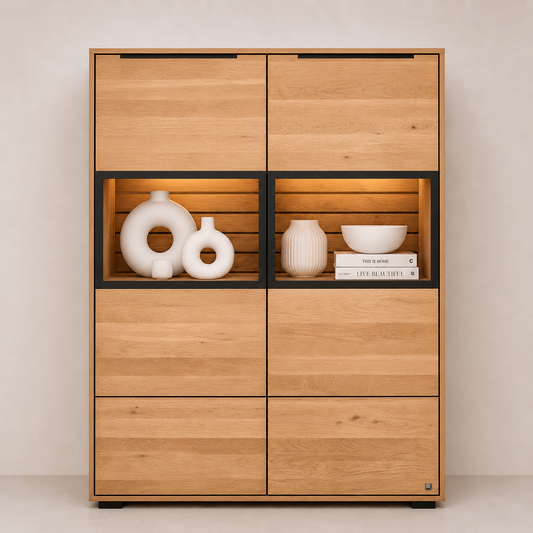 Highboard JACKSON – Eiche teilmassiv mit LED-Beleuchtung