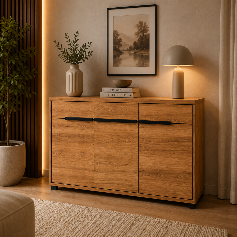 Sideboard LOLA – Eiche teilmassiv furniert mit 3 Türen und 3 Schubladen