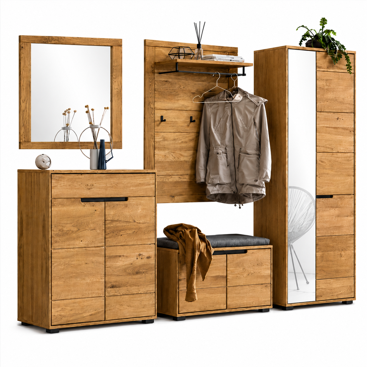 JURIA-Garderoben-Set – Eiche massiv/Eiche Dekor